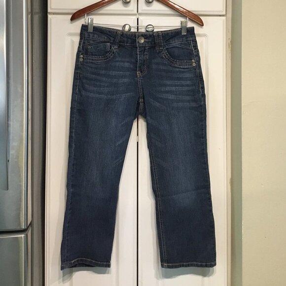 Democracy Jeans Paisley Pocket Embroidery Midrise Wide Leg Capri Size 6 - Picture 1 of 5